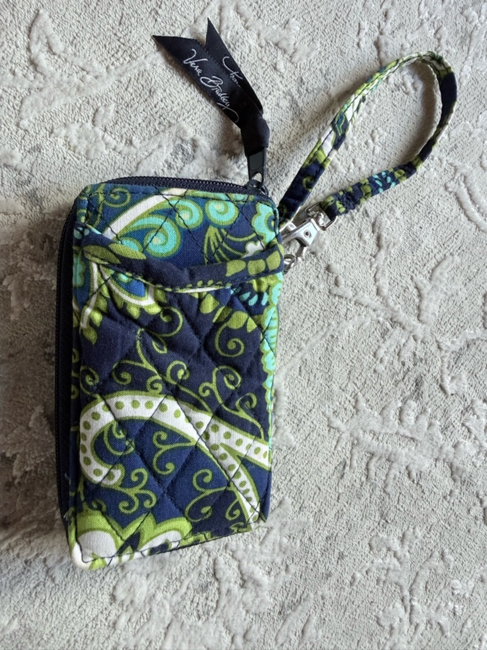 Vera Bradley Navy Blue Lime Green White Quilted Wristlet Wallet